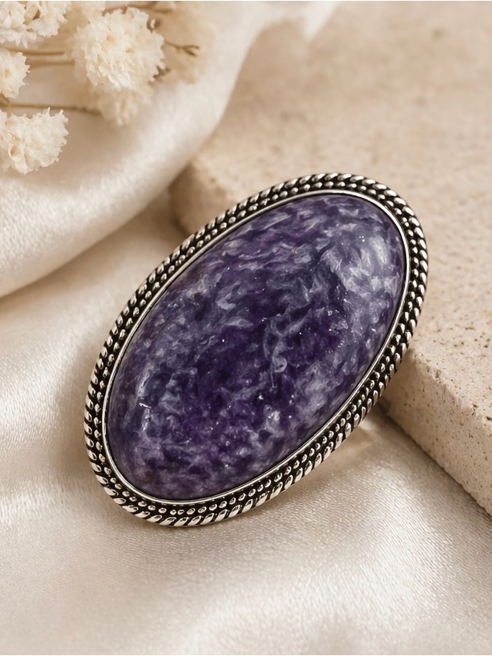 Charoite Purple Stone Ring- Artist Signed
